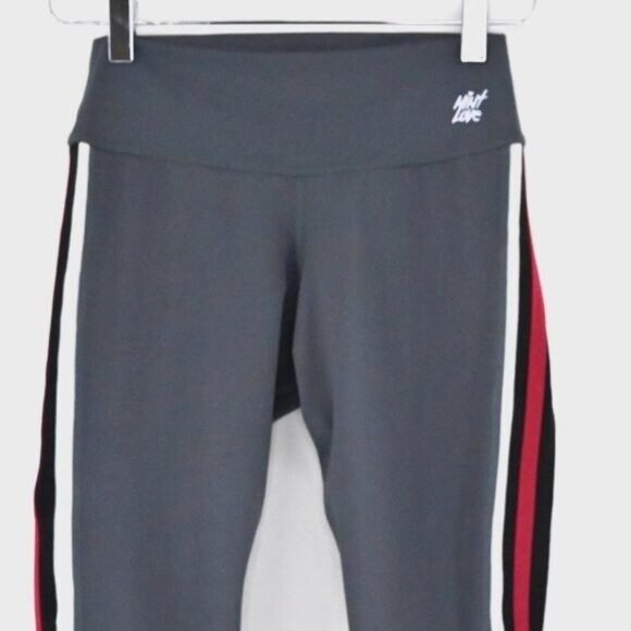 MINT LOVE Womens Grey Striped Compression Leggings Athletic Athleisure Sz Small - Picture 3 of 7